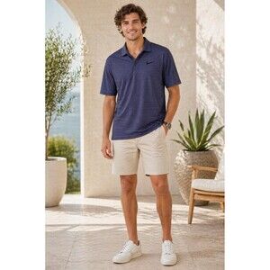 NIKE DRI FIT Men's Polo Shirt MEDIUM Blue Striped Golf Casual Performance